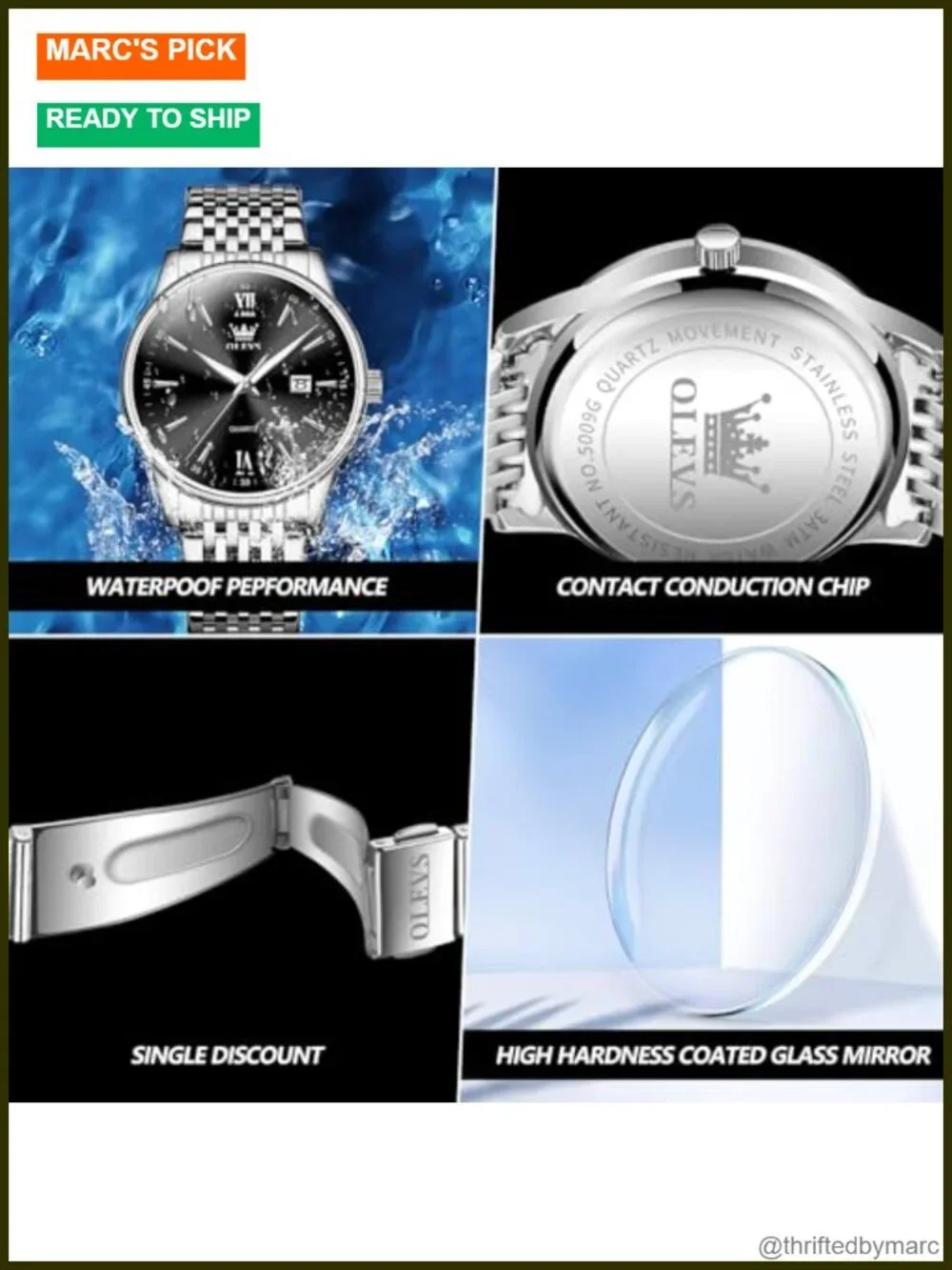 Stainless Steel Quartz Dress Watch with Day and Date, Easy to Read Large Face
